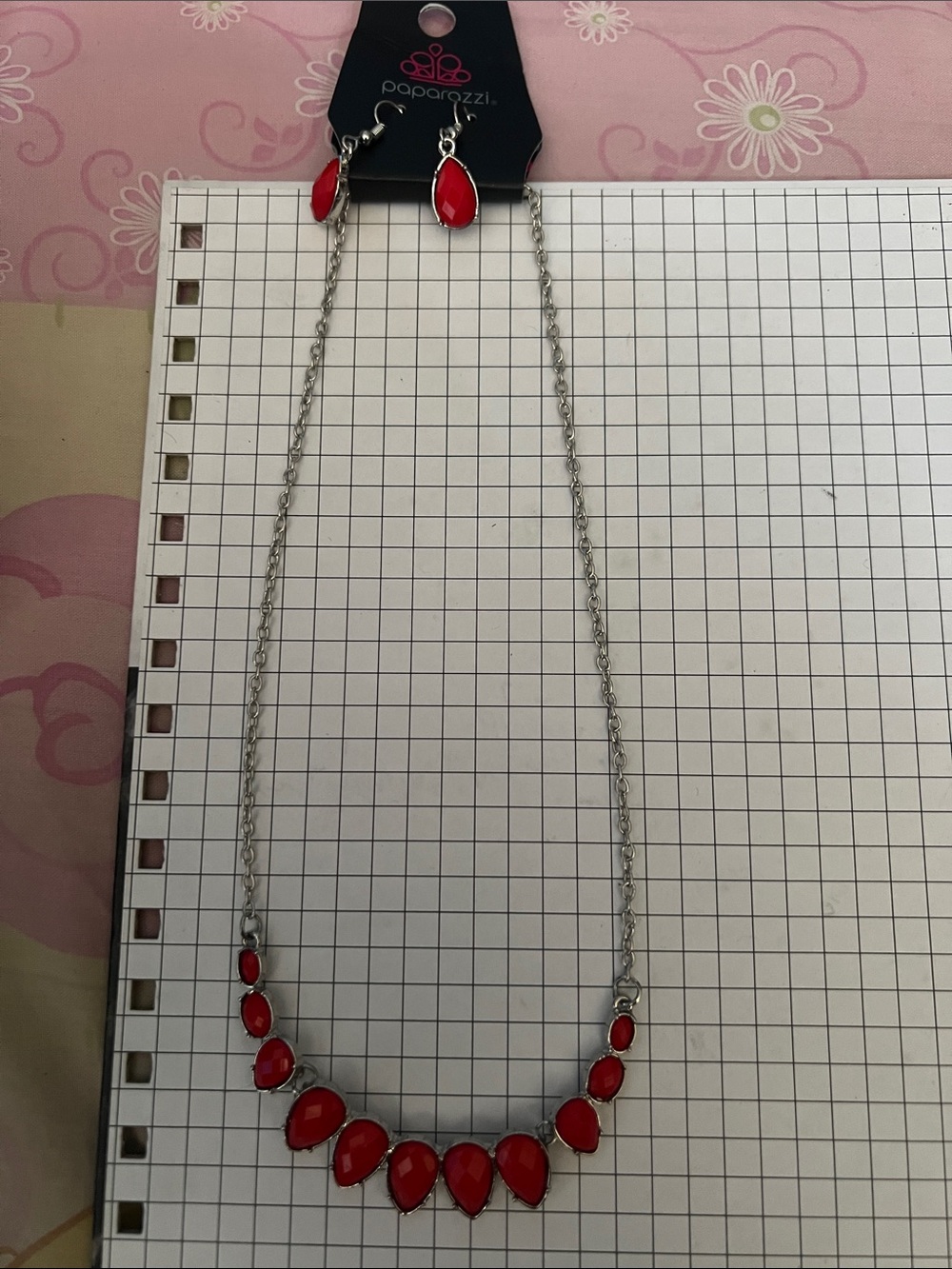 paparazzi Red Teardrop Bib Necklace with Matching Earrings